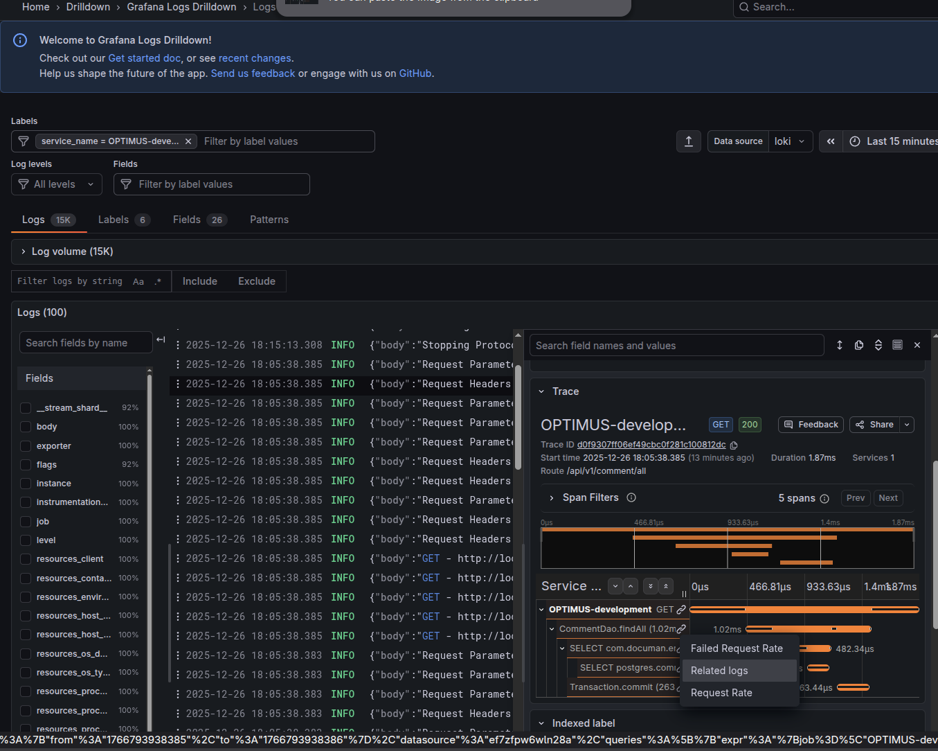 Loki Log to Trace Action